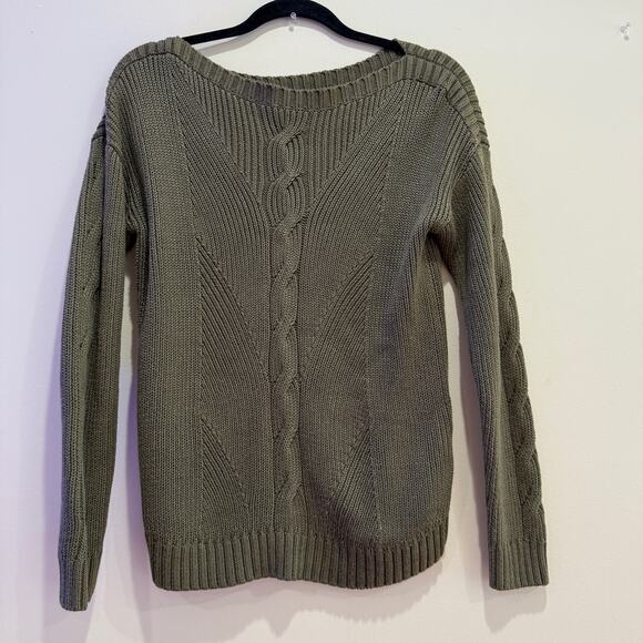Lauren Ralph Lauren Cable-Knit Cotton-Blend Sweater in Olive Fern Size S - Picture 2 of 6
